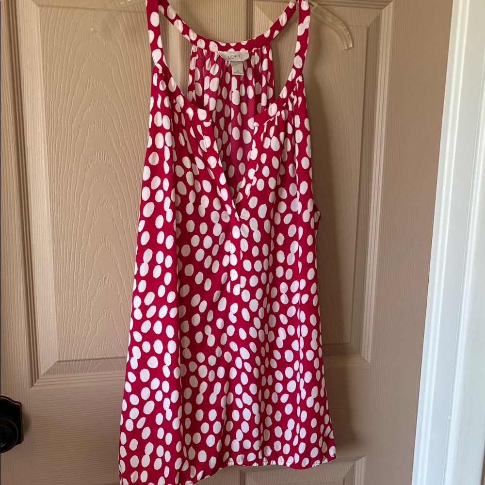 LOFT Red and White Polka Dot Sleeveless Dress